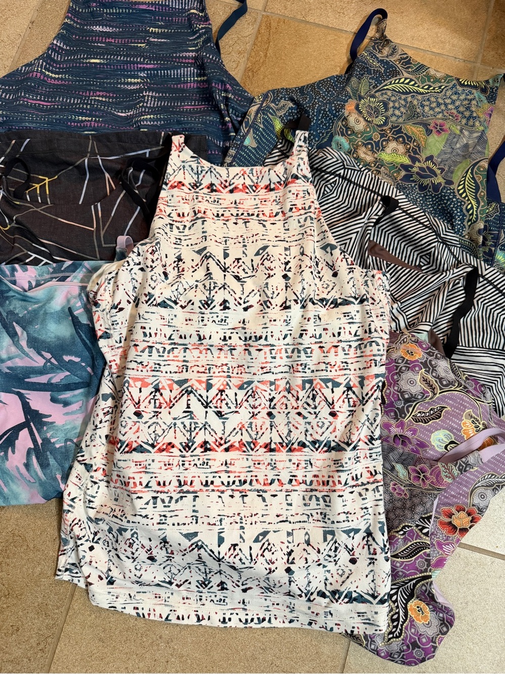 7 Prana Mixed Print Women's Tank Tops — White, Blue, Purple, Pink, Black